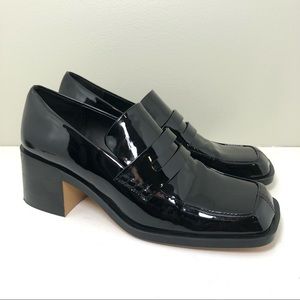 Zara 90s style shiny patent leather chunky heel square toe penny loafers 40